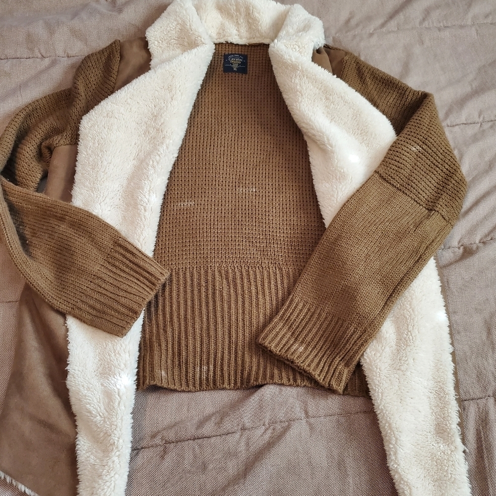 Cavalini faux suede and shearling sweater jacket coat cardigan XL western - Picture 3 of 9